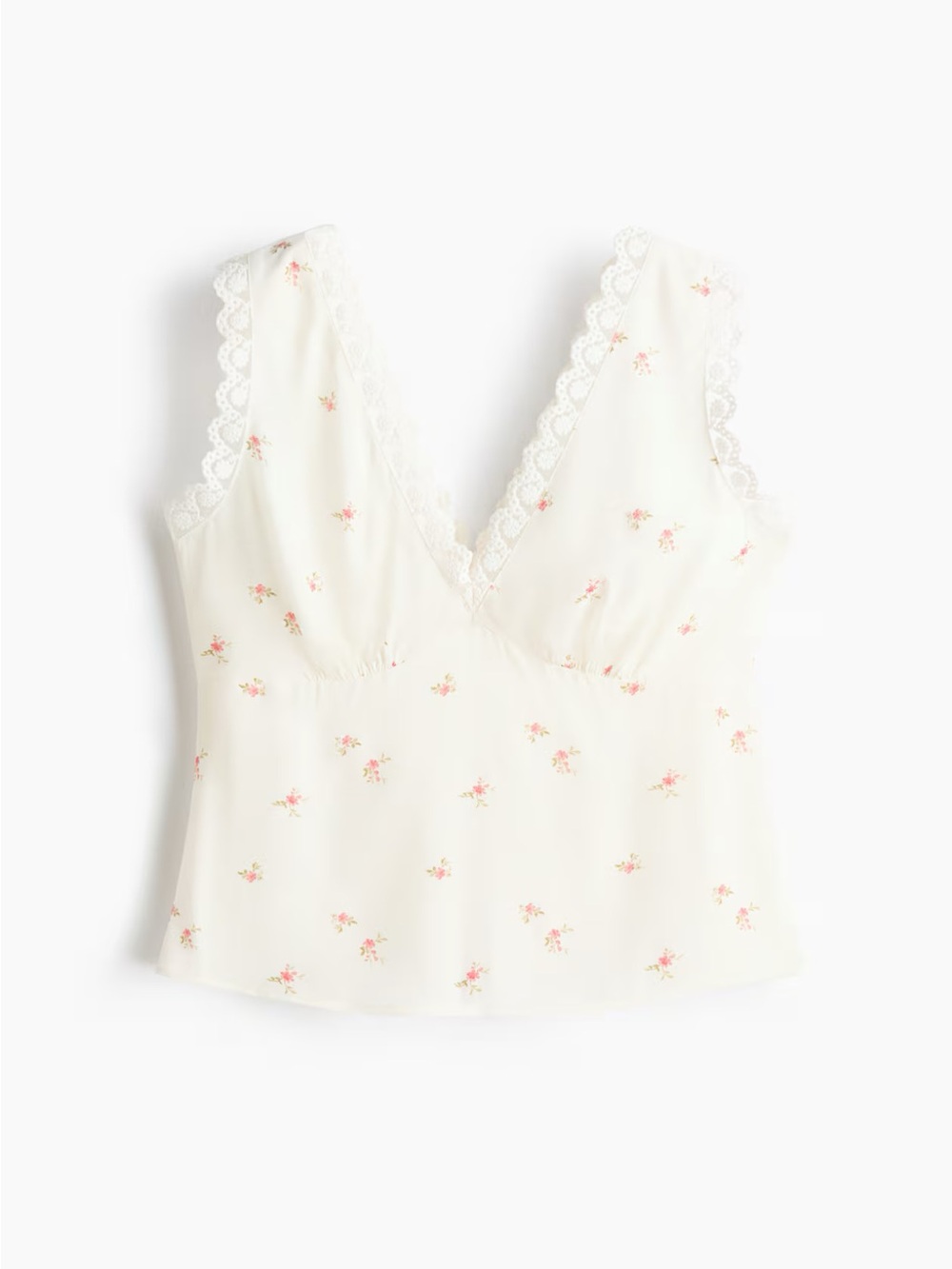 H&M Cream Floral Lace-Trim V-Neck Camisole